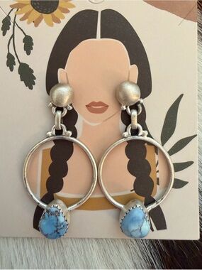 ❤️ Golden Hills Turquoise Southwestern Matte Sterling Hoop Stud Dangle Earrings